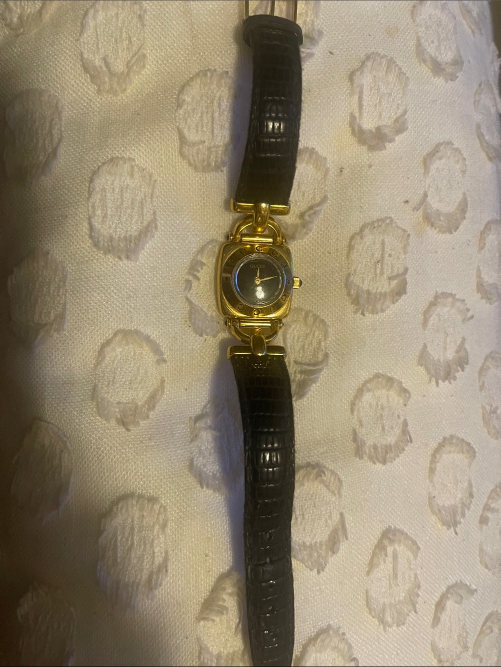 Gucci Vintage 6300L Gold-Tone Square Case Watch w Black Dial & Leather - Picture 6 of 6